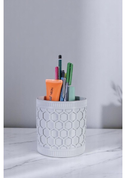 Kalemlik Masa Kalemliği Organizer Kalemlik Beyaz Renk Model 81