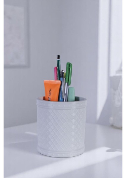 Kalemlik Masa Kalemliği Organizer Kalemlik Beyaz Renk Model 90