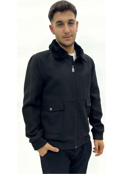 Yakası Kürklü Kaşe Mont