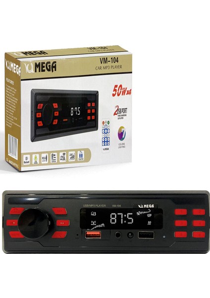 VM-104 Oto Teyp 4X50 Watt Bluetooth 2xusb Sd Fm Aux 7 Renk