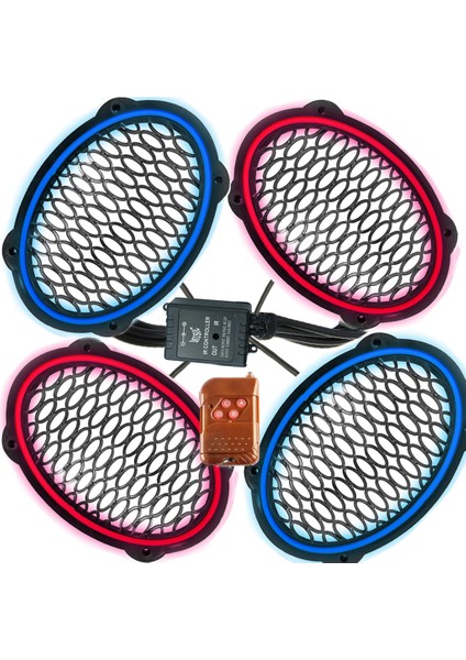 Çakar Ledli Oval Hoparlör Kapak Mavi Kırmızı Egb EG-1133