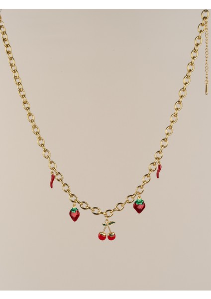 Ismeralda Kiraz Çilek Biber Charm Choker Çelik Kolye fiyatları