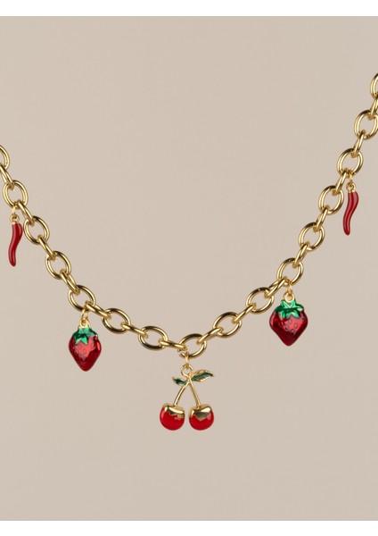 Ismeralda Kiraz Çilek Biber Charm Choker Çelik Kolye fırsatları