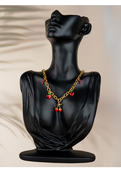 Ismeralda Kiraz Çilek Biber Charm Choker Çelik Kolye indirimleri