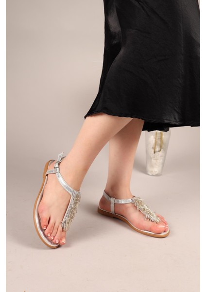 Floppy Sarkıt Boncuklu Parmak Arası Sandalet Gümüş fırsatları