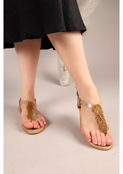 Floppy Sarkıt Boncuklu Parmak Arası Sandalet Gold fiyatları