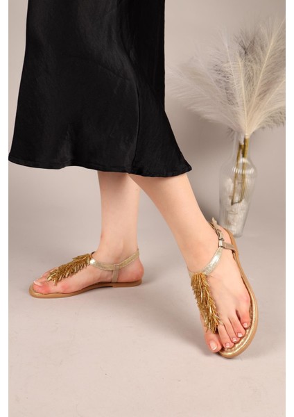 Floppy Sarkıt Boncuklu Parmak Arası Sandalet Gold fırsatları