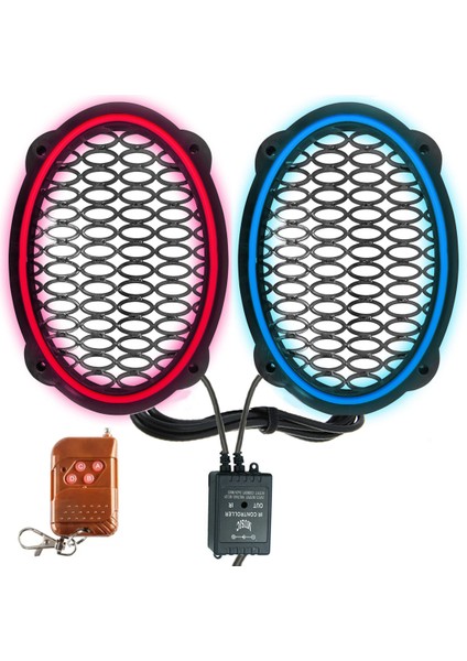 Çakar Ledli Oval Hoparlör Kapak Mavi Kırmızı 2 Adet Egb EG-8844