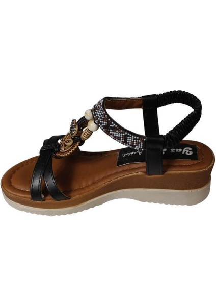 Yazkış Kadın Siyah Ten Üzeri Çapraz Bantlı Taşlı Bileği Lastikli 5cm Dolgu Rahat Taban Sandalet modelleri
