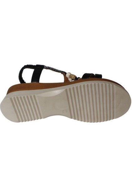 Yazkış Kadın Siyah Ten Üzeri Çapraz Bantlı Taşlı Bileği Lastikli 5cm Dolgu Rahat Taban Sandalet fırsatları