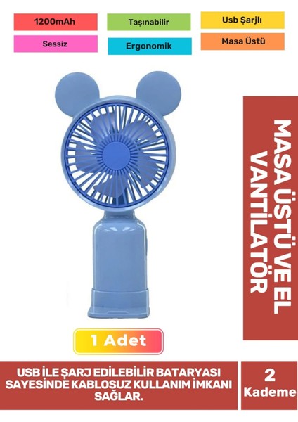 2 Kademeli Ultra Sessiz Hafif Kablosuz 1200MAH Pervaneli Taşınabilir USB Şarj Masa El Fan Vantilatör