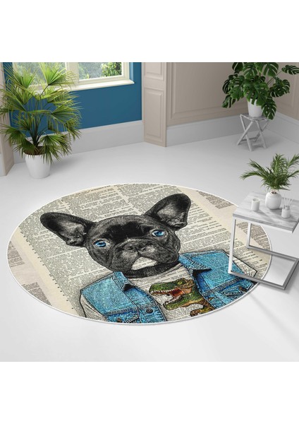 Yuvarlak Halı – Kaymaz Tabanlı, Yıkanabilir, Yumuşak Dokulu, Sevimli Desenler (Cool Page Pup)