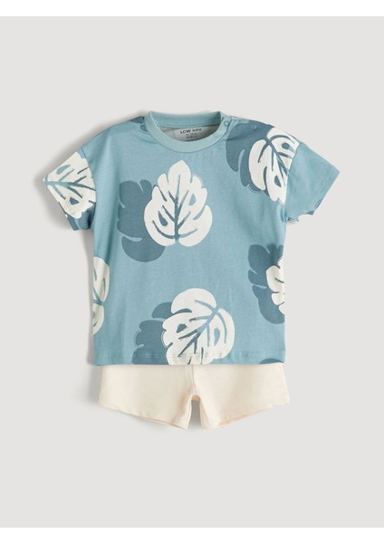 Lcw Baby Mavi Baskılı Erkek Bebek Tişört ve Şort 2'li