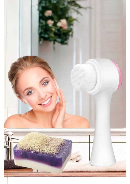 2'li Cilt Bakım Kabak Lifli Keçi Sütü Lavanta Sabun Çift Taraflı Yüz Temizleme Fırçası fiyatları