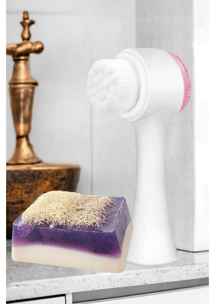 2'li Cilt Bakım Kabak Lifli Keçi Sütü Lavanta Sabun Çift Taraflı Yüz Temizleme Fırçası modelleri