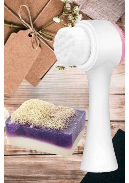 2'li Cilt Bakım Kabak Lifli Keçi Sütü Lavanta Sabun Çift Taraflı Yüz Temizleme Fırçası indirimleri