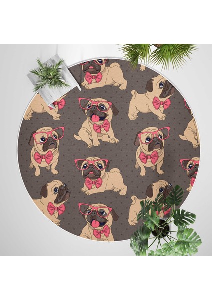 Yuvarlak Halı – Kaymaz Tabanlı, Yıkanabilir, Yumuşak Dokulu, Sevimli Desenler (Pug Style) fiyatları