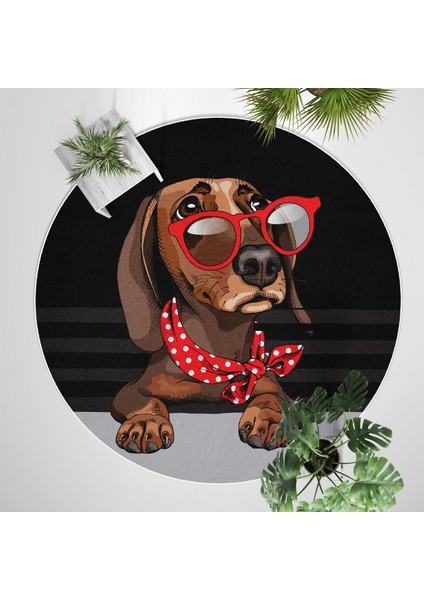 Yuvarlak Halı – Kaymaz Tabanlı, Yıkanabilir, Yumuşak Dokulu, Sevimli Desenler (Red Glasses Pup) fiyatları