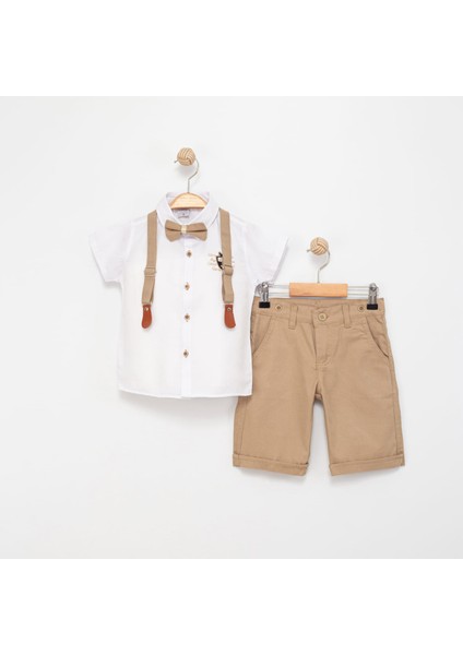 Erkek Çocuk 4'lü Takım Gömlek Papyon Gömlek Askısı ve Şort