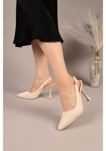Ferunya Dokulu Arkası Açık Stiletto Ten