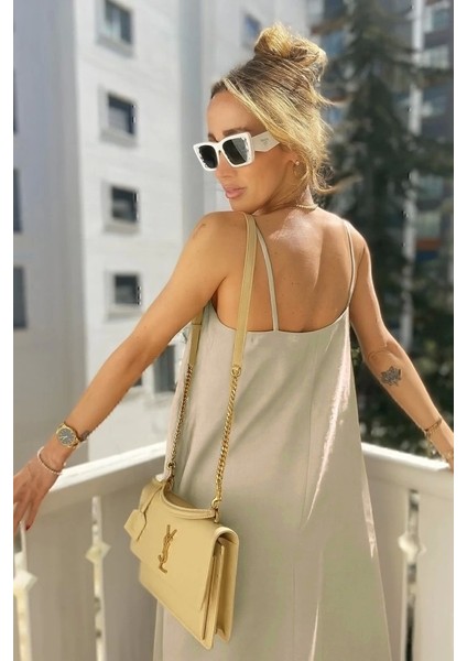 Kadın Ip Askılı V Yakalı Uzun Aerobin Elbise modelleri