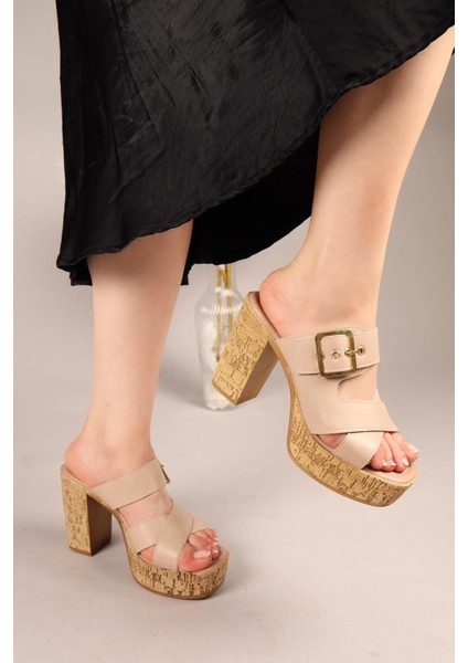 Ronika Platform Topuklu Terlik Bej fiyatları