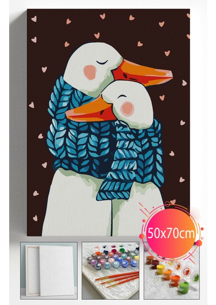 Sayılarla Boyama Seti Numaralı Tuval Fırça Boya Dahil Kasnaklı Set 50X70 cm - Ördekler