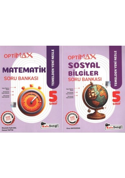 Kafadengi 2026 5. Sınıf Matematik + Sosyal Bilgiler Optimax Soru Bankası Setiseti 2 Kitap