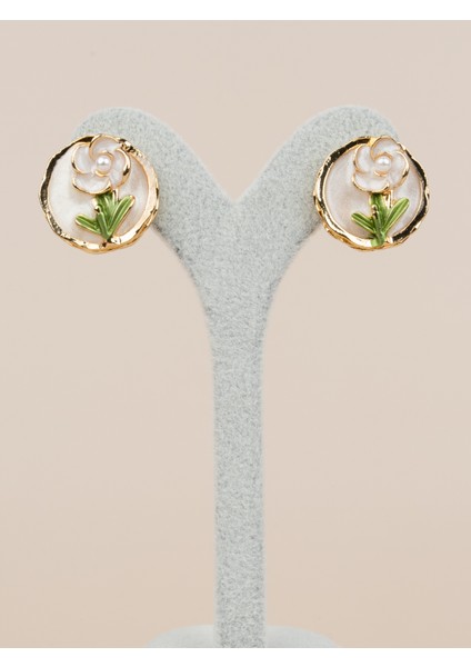 Oréllia Beyaz Çiçek Motifli Mineli Incili Vintage Sanat Küpe modelleri