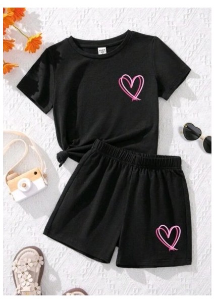 Kız Çocuk Yazlık Takım Kısa Kollu Tişört ve Şort