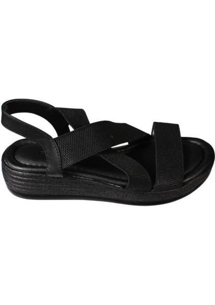Yazkış Kadın Siyah Ten Çapraz Lastik Bantlı 4cm Rahat Taban Sandalet fiyatları