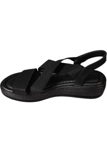 Yazkış Kadın Siyah Ten Çapraz Lastik Bantlı 4cm Rahat Taban Sandalet modelleri
