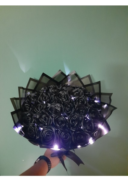 30 Lu LED Işıklı Solmayan Gül Buketi Siyah Gül Dışı Siyah modelleri