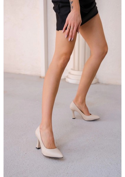 Ulba Bej Cilt Stiletto Ayakkabı modelleri