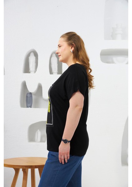 File Detaylı Büyük Beden Tişört Siyah fiyatları