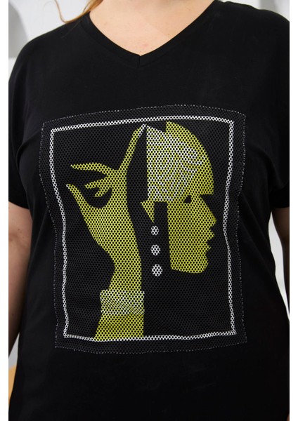 File Detaylı Büyük Beden Tişört Siyah modelleri