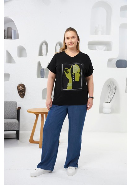 File Detaylı Büyük Beden Tişört Siyah indirimleri