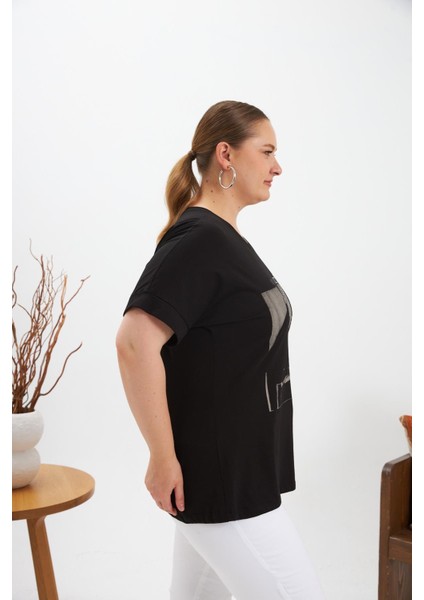 Büyük Beden 7/24 Baskılı Tişört Siyah modelleri