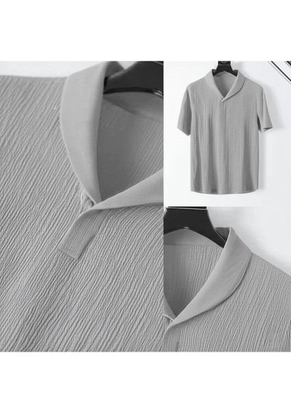 Alaçatı Stili Erkek Bürümcük Krinkıl Kumaş Yazlık Likralı Polo Yaka Tshirt ve Eşofman Takım Kombini modelleri