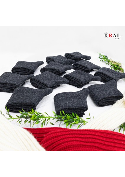 Kral Bayan Çorap (12 Çift) Kışlık Yün Çorap Lambswool (Özel Kuzu Yünlü) Kadınlar Için Termal Özellikli