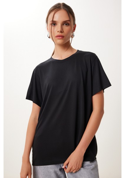 Basic Modal Örme T-Shirt LFN0101 Siyah fiyatları