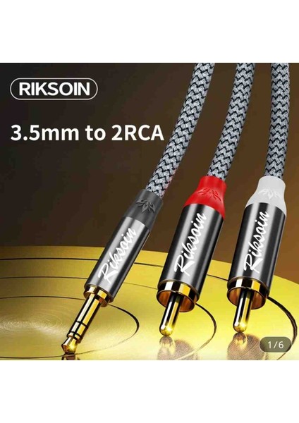3-Metre 3.5mm To 2 Rca Aux Ses Kablosu 3.5mm Jack Rca Ayırıcı Aux Hi-Fi Ses Teknolojisi Hasır Örgülü Sağma Kablo Orjinal