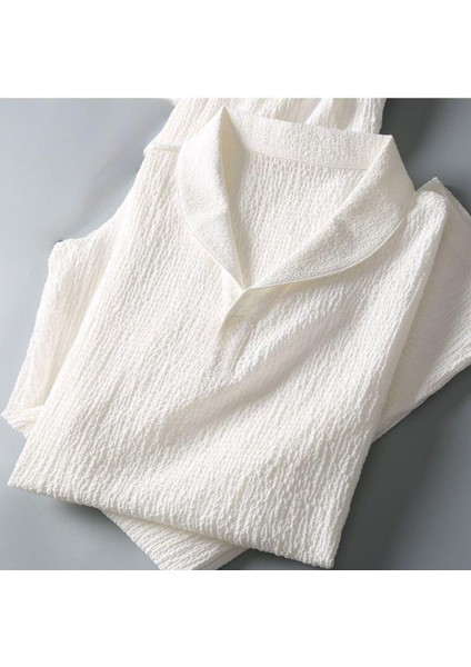 Alaçatı Stili Erkek Bürümcük Krinkıl Kumaş Yazlık Likralı Polo Yaka Tshirt ve Eşofman Takım Kombini indirimleri