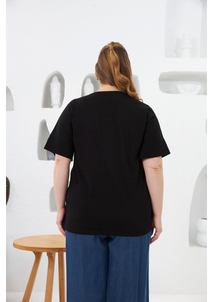 Love Taş Baskılı Büyük Beden Tişört Siyah indirimleri