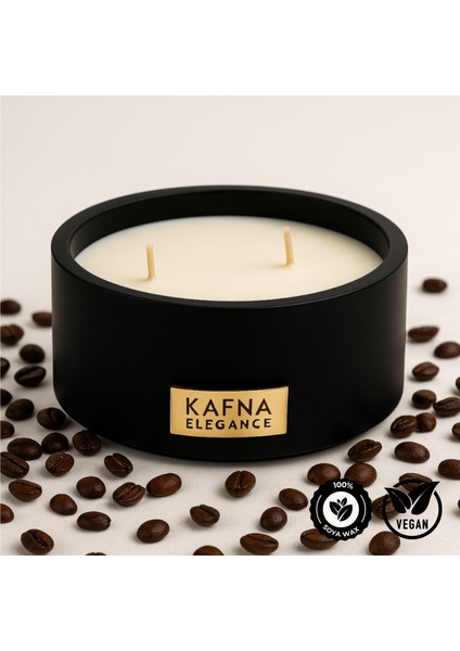 Kahve Kokulu Siyah Beton Mum – %100 Soya Wax, El Yapımı, Doğal Vegan Mum