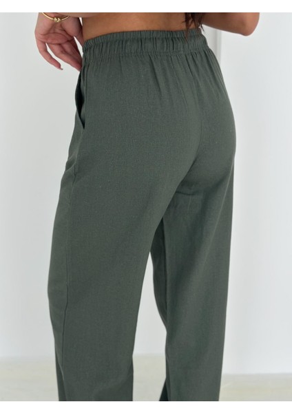 %100 Pamuk Bağcıklı Geniş Paça Keten Pantolon KTN-2547 indirimleri