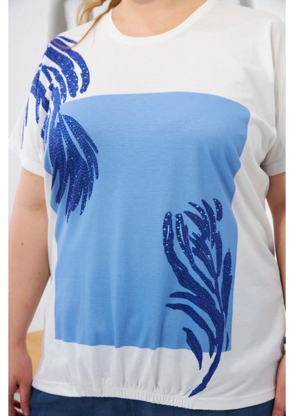 Taş Detaylı Büyük Beden Tişört Ekru fiyatları