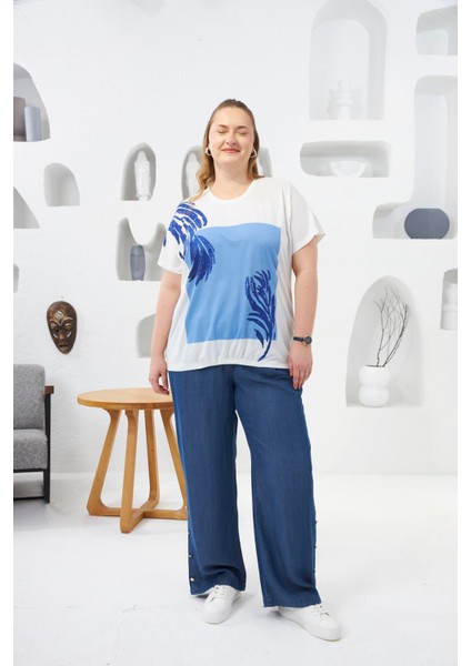 Taş Detaylı Büyük Beden Tişört Ekru indirimleri