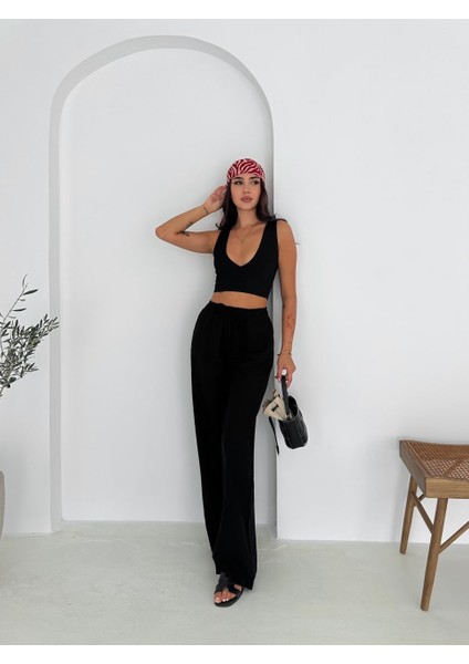 %100 Pamuk Bağcıklı Geniş Paça Keten Pantolon KTN-2547 fiyatları