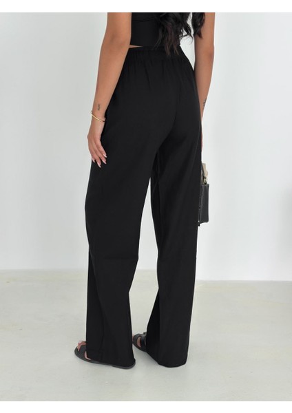 %100 Pamuk Bağcıklı Geniş Paça Keten Pantolon KTN-2547 indirimleri